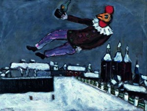 Marc CHAGALL Homme-coq au-dessus de Vitebsk 1925 huile sur carton, 49 x 64,5 cm Collection privée © ADAGP, Paris 2013 / CHAGALL ® © collection privée