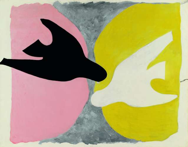   Georges Braque, L’Oiseau noir et l’oiseau blanc, 1960. Huile sur toile, 134 x 167,5 cm. Collection particulière. © Leiris SAS Paris © Adagp, Paris 2013 