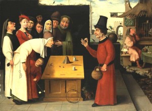 Jérôme Bosch (école de) L’Escamoteur Après 1500 Huile sur bois 83,5 x 114 cm Inv. B 77.0069 Musée d’Israël, Jérusalem 