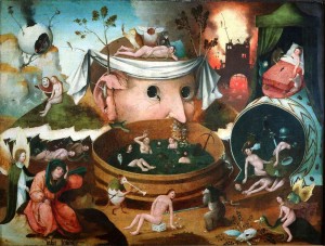   École de Hieronymus Bosch, La Vision de Tondal, 1520-1530. Huile sur bois, 54 x 72 cm. Madrid, Fundación Lázaro Galdiano. © Museo Lázaro Galdiano. Madrid 