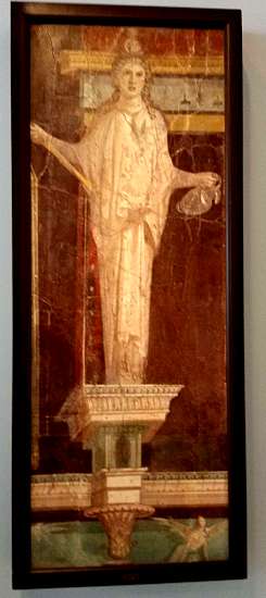 Caryatide de la Maison de Livie Ier siècle après J.C. enduit peint, H 136 cm, L 55 cm, ép 10 cm Naples, Museo Archeologico Nazionale di Napoli 