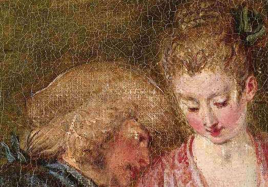 Détail craquelures Embarquement_pour_Cythere,_Watteau Source Wikipédia 