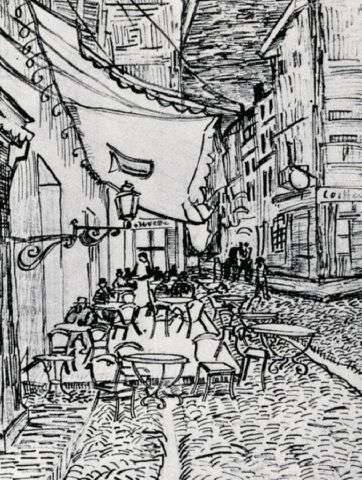 La Terrasse du café, place du Forum à Arles, la nuit, Arles, septembre 1888 Roseau, encre et graphite sur papier, Dallas, Dallas Museum of Art, The Wendy and Emery Reves Collection 