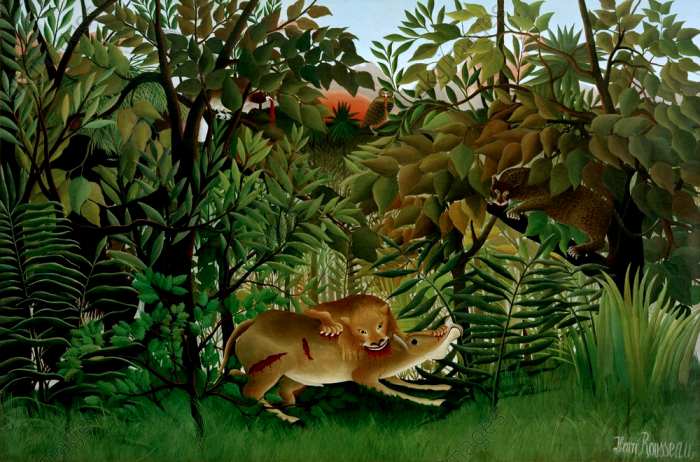 Douanier Rousseau – Le lion ayant faim se jette sur l'antilope 1898-1905 hst, Bâle