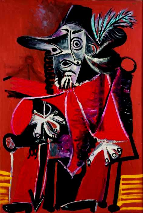 Pablo Picasso - Mousquetaire assis tenant une épée 19 juillet 1969 Huile sur toile 195 x 130 cm Collection particulère © Succession Picasso 2015 / photo Béatrice Hatala